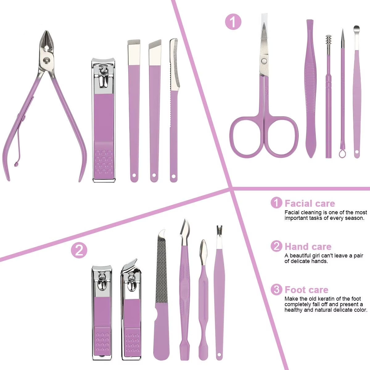 16 Pcs Nail Clippers Set Stainless Steel Manicure Pedicure Cuticle Grooming Tool