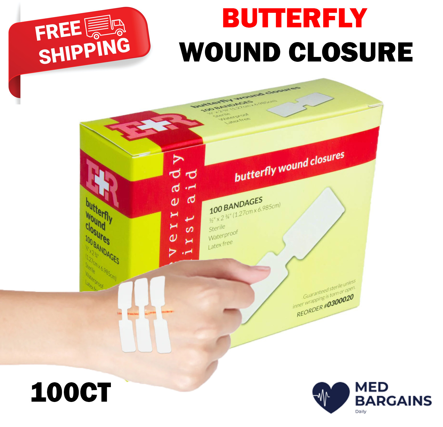 Ever Ready First Aid Sterile Butterfly Wound Closure Large – Box of 100