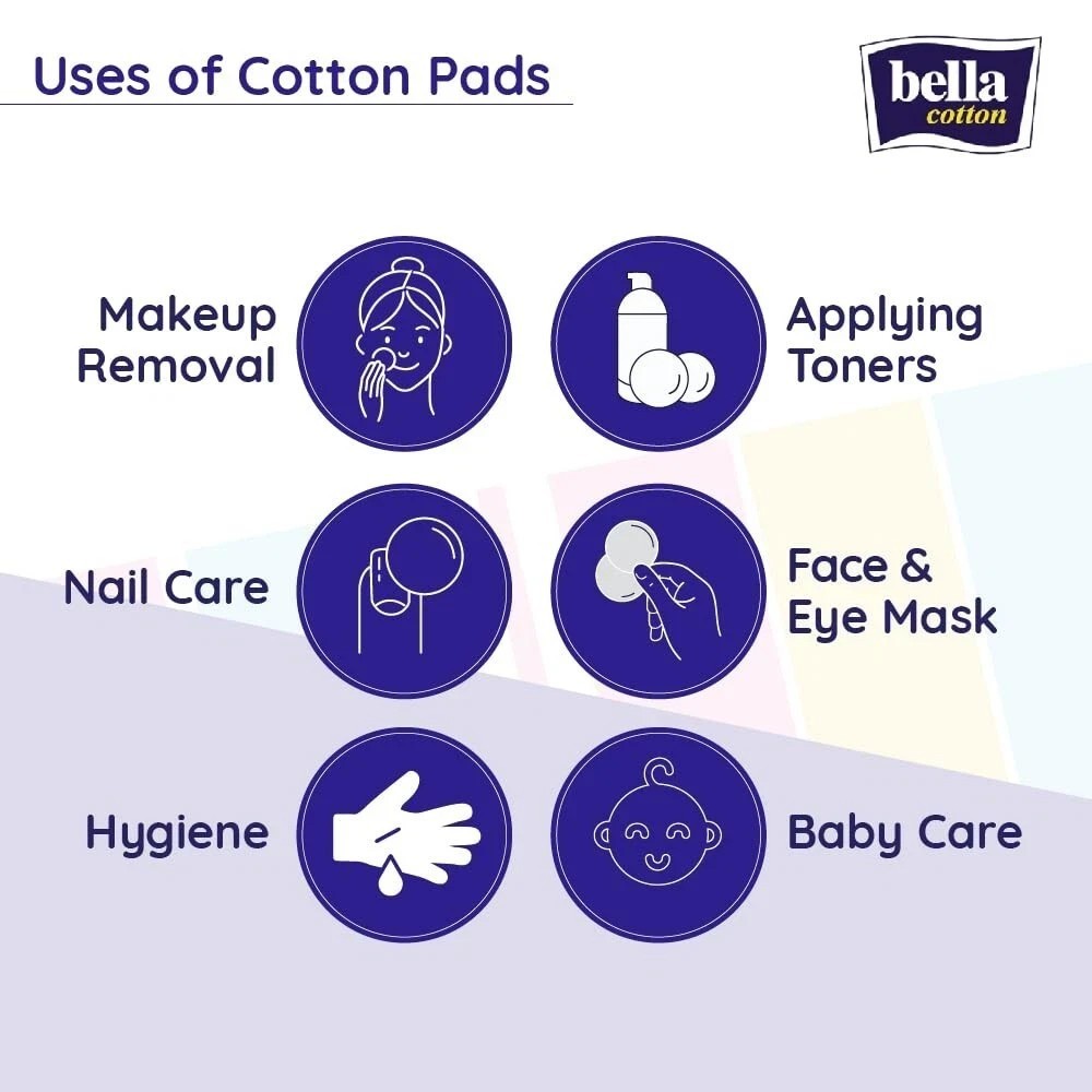 Bella Cotton Pads – 100% Cotton – Double Sided | For Skin Cleaning, (Eye, Face)