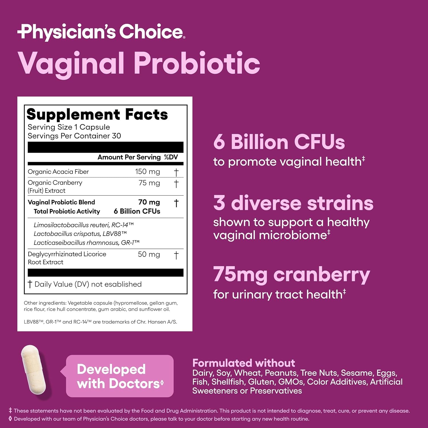 Physician’s CHOICE Vaginal Probiotics for Women – pH Balance,Odor Control
