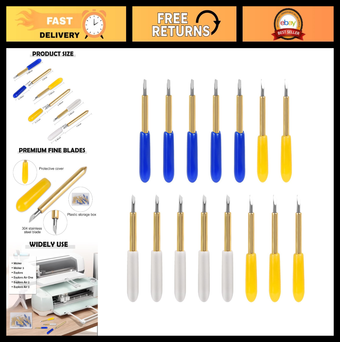 30 Pcs Fine Point Replacement Blades for Cricut Maker & Explore – 30/45/60 Degre