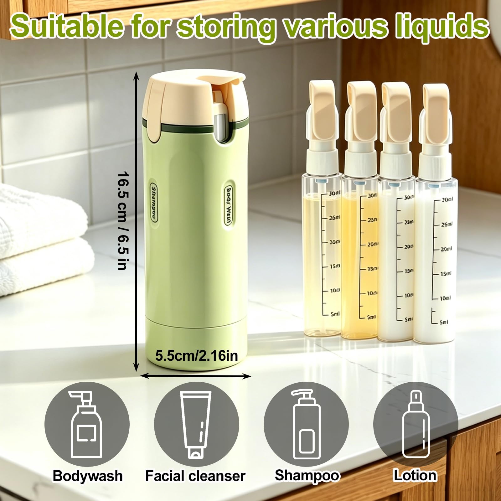 ZXAPJJD 4 in 1 Travel Dispenser Bottle, Leakproof 30 milliliters, white