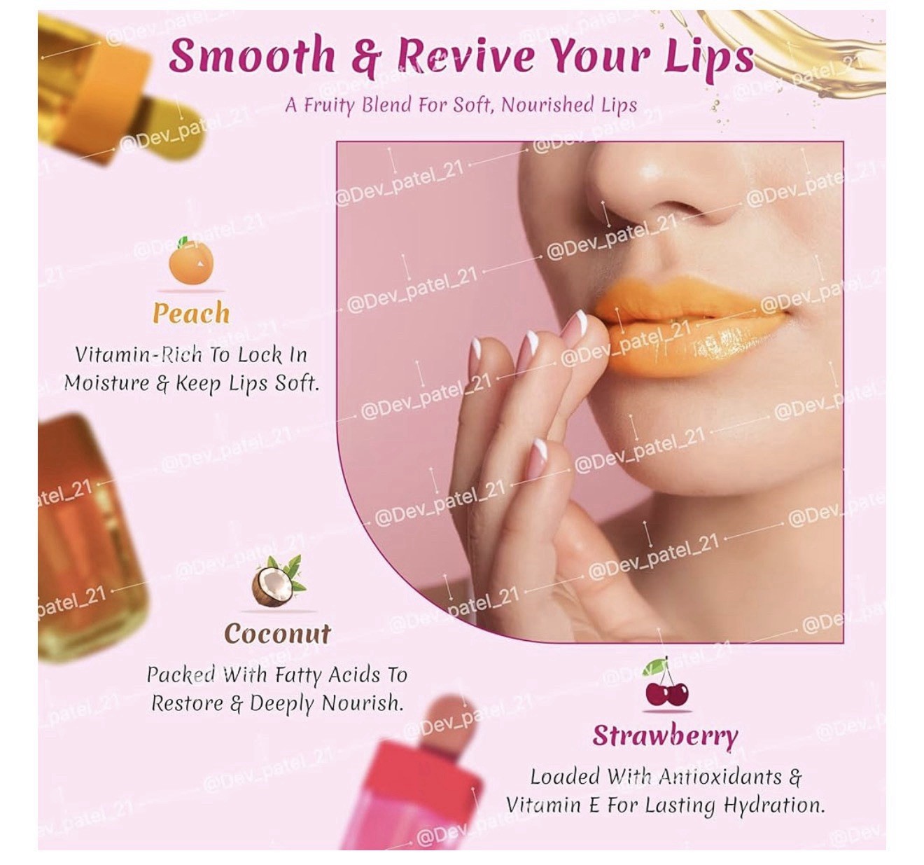 SpaScriptions Fruit Glow Nourishing Lip Oil Set Peach Strawberry Coconut Mango