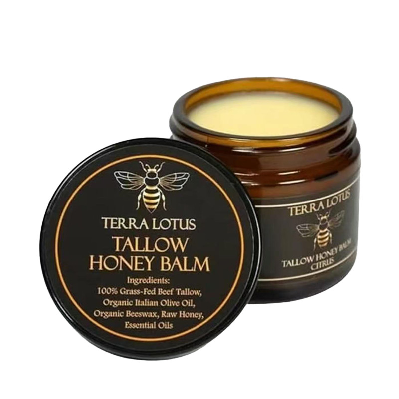 Organic Grass-Fed Beef Tallow Balm with Raw Honey Handmade All-Natural Moisturiz