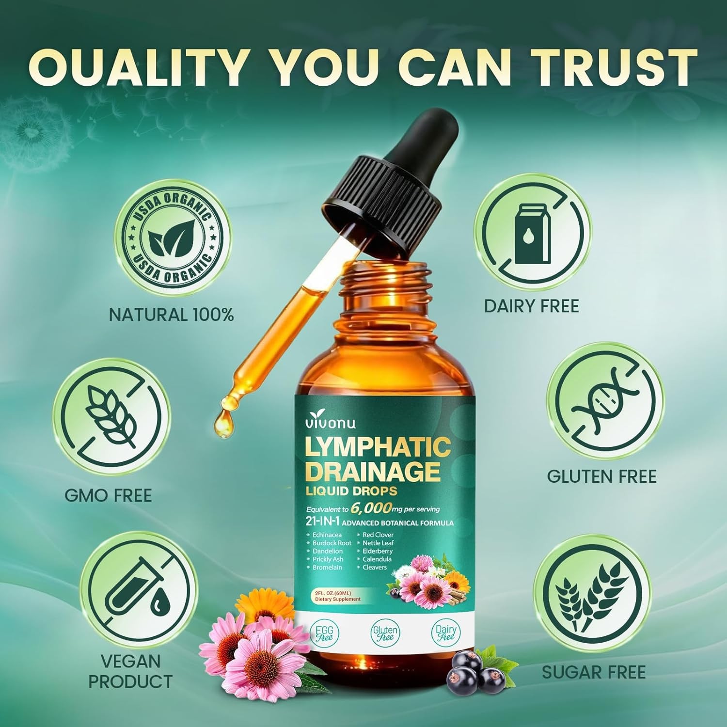 21-in-1 Lymphatic Drainage Drops for Liposomal, 6000mg Immune & Lymph System