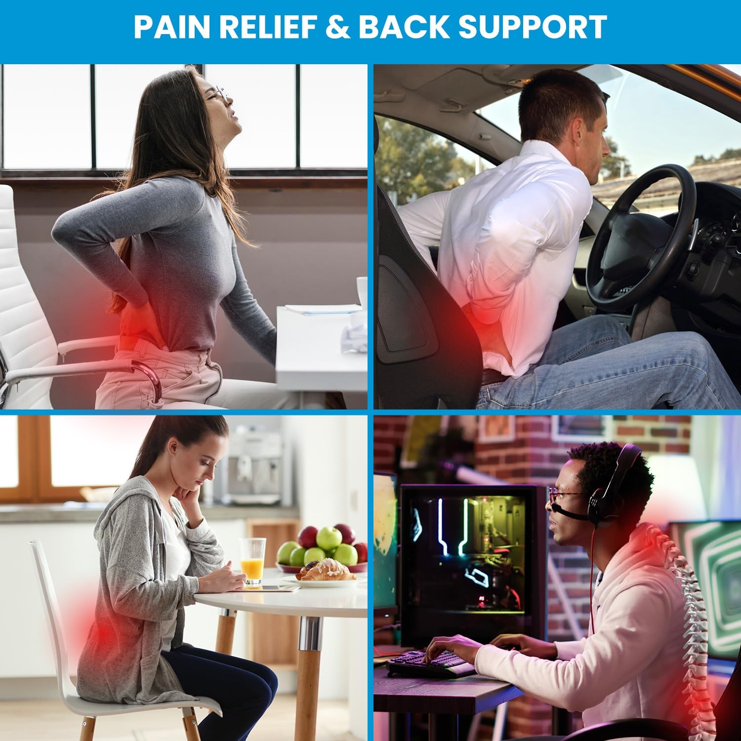 Memory Foam Lumbar Support Pillow 3D Mesh Dual Straps