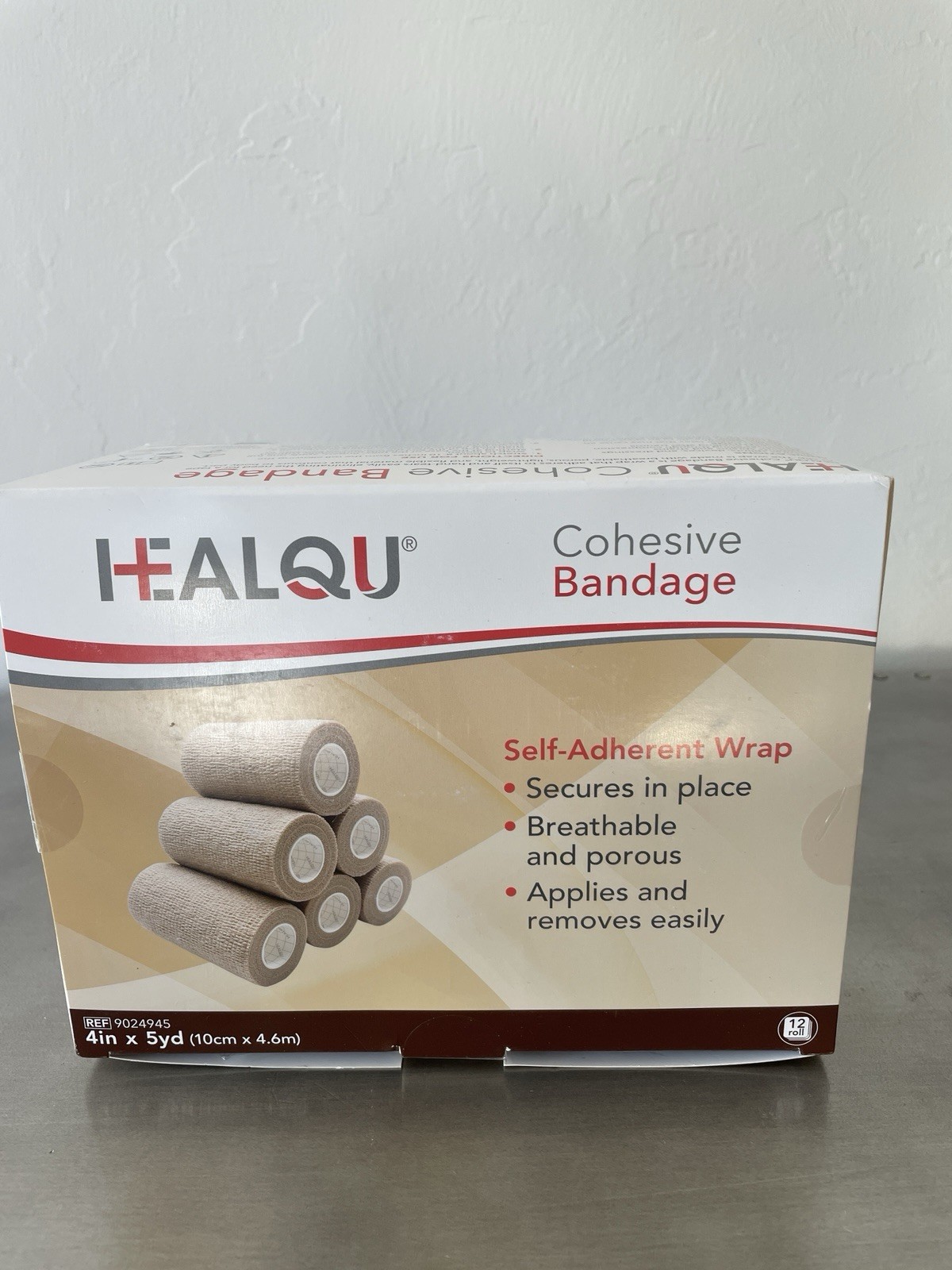 HEALQU Cohesive Bandage Self-Adherent Breathable Wrap 4 in x 5 yd Beige 12