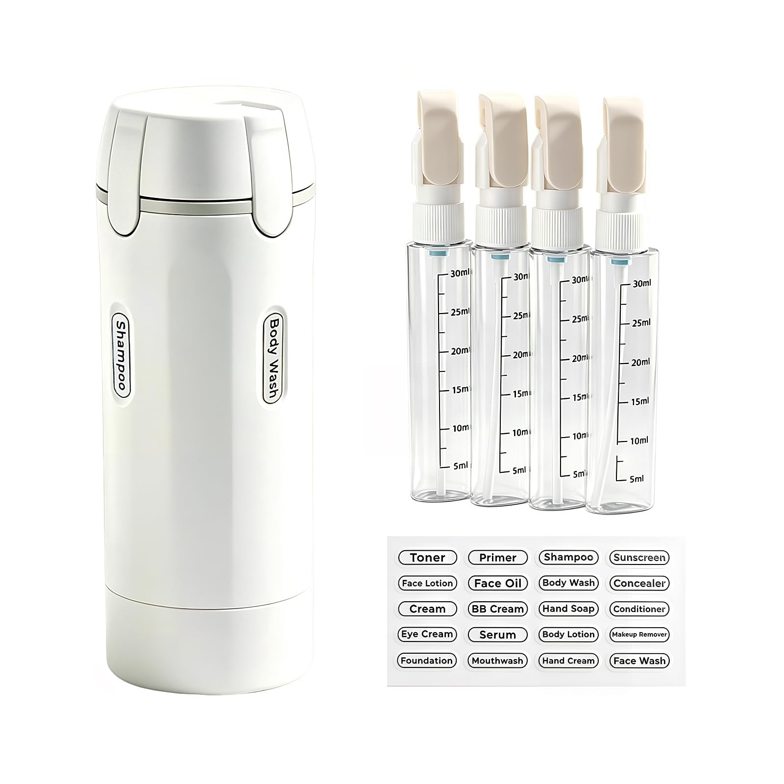 ZXAPJJD 4 in 1 Travel Dispenser Bottle, Leakproof 30 milliliters, white
