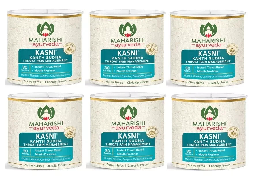 Maharishi Ayurveda Kasni Kanth Sudha 30 Pastilles Bottle (Pack of 6) Free Ship