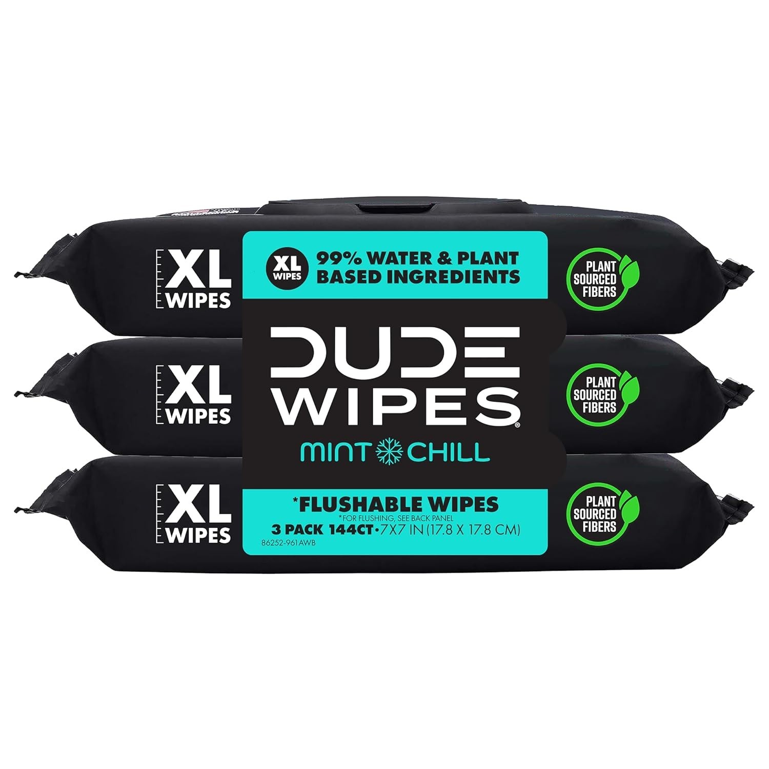 DUDE Wipes Mint Chill Flushable Wipes – Extra-Large Adult Wet Wipes – 3 Pack (14