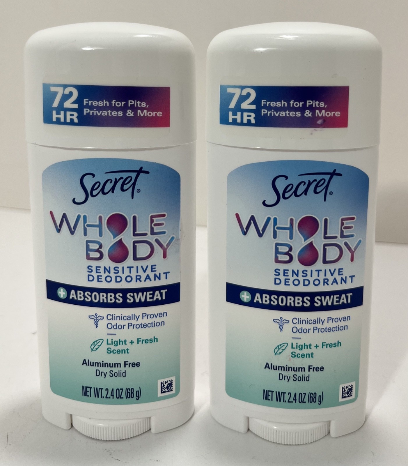2x Secret WHOLE BODY Sensitive Deodorant LIGHT+FRESH Scent, 2.4oz each – New