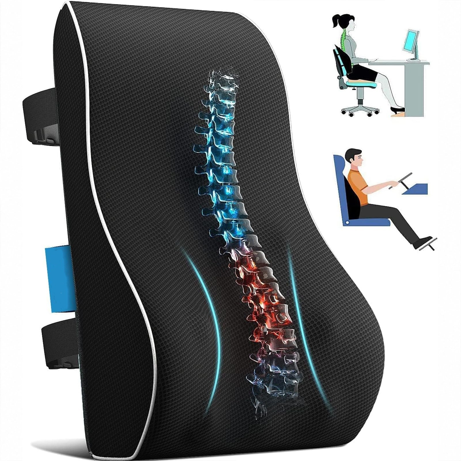 Memory Foam Lumbar Support Pillow 3D Mesh Dual Straps
