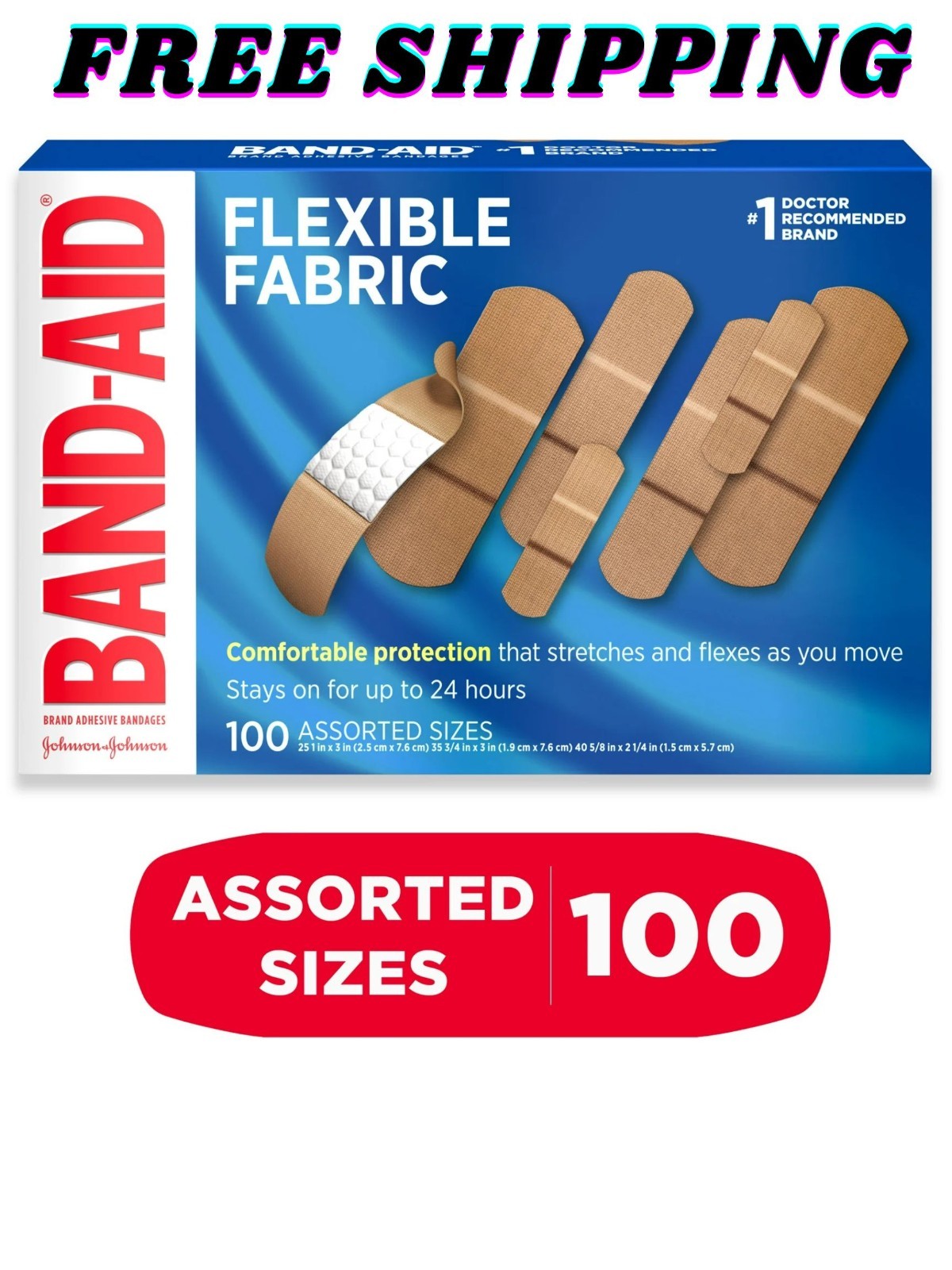 Band-Aid Brand Flexible Fabric Adhesive Bandages, 100 Count