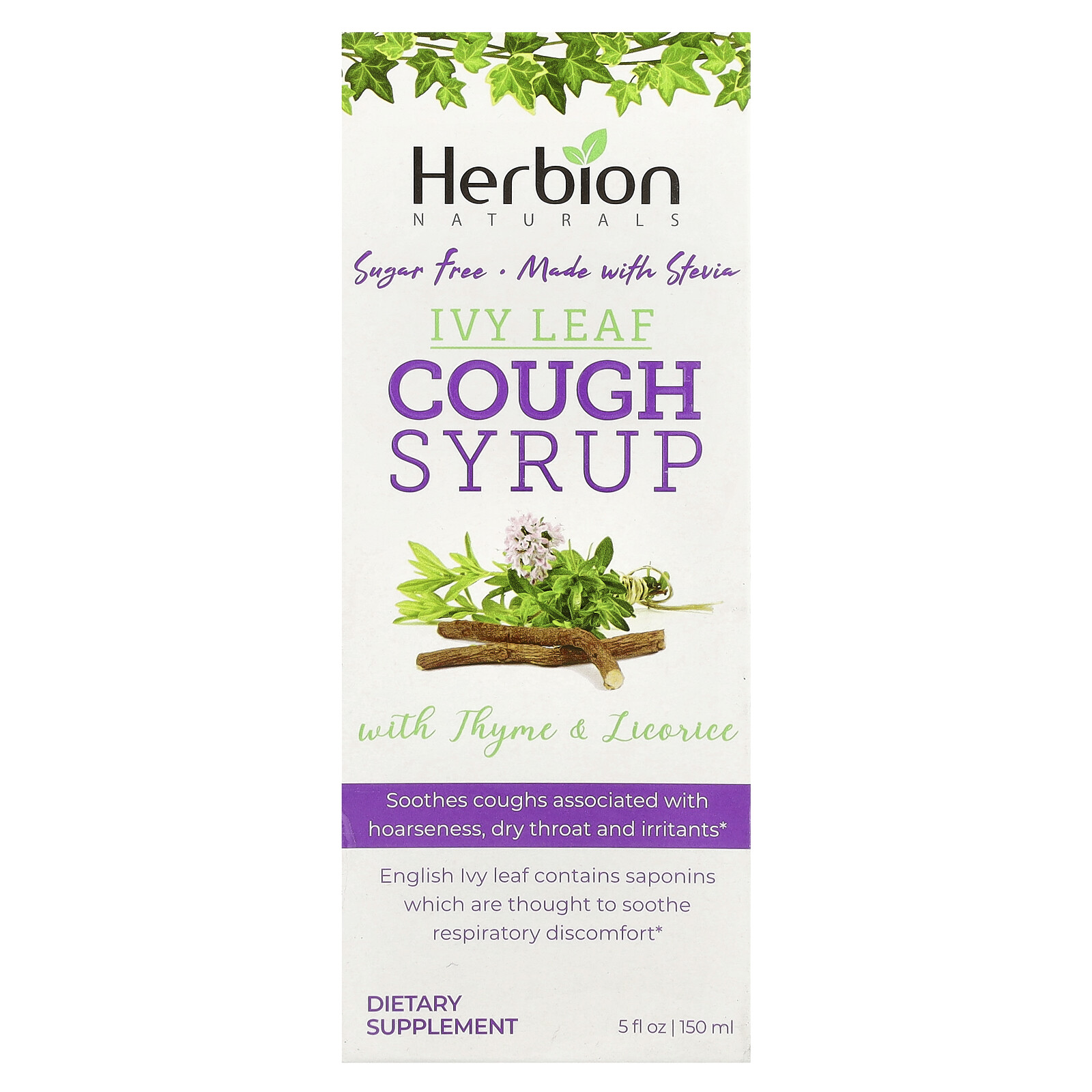 Naturals, Ivy Leaf Cough Syrup With Thyme & Licorice, Sugar Free, 5 fl oz (150