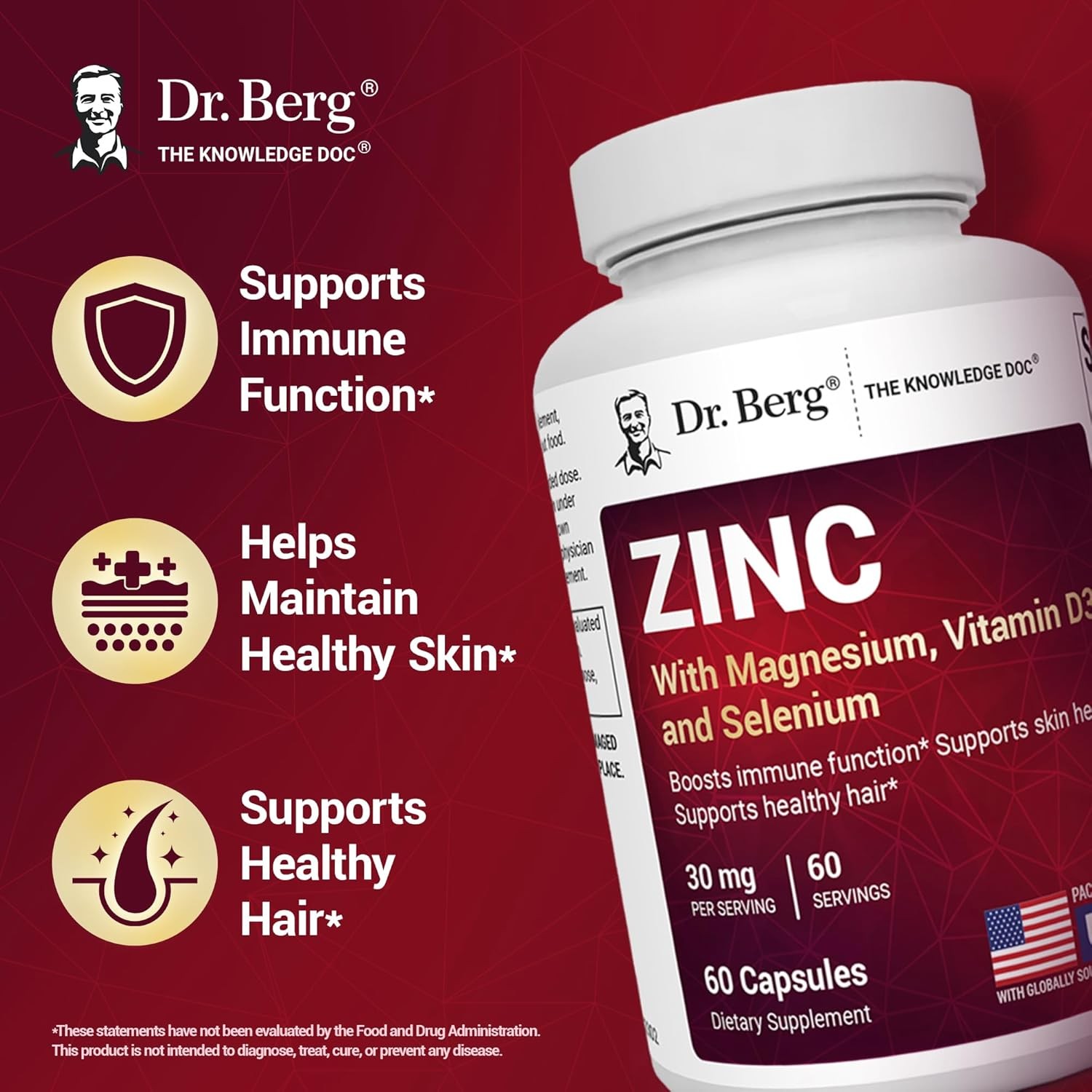 Dr. Berg Zinc 30mg Enhanced with Magnesium, Vitamin D3, Selenium, & Copper – Zin