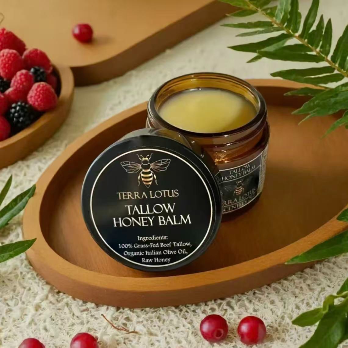 Organic Grass-Fed Beef Tallow Balm with Raw Honey Handmade All-Natural Moisturiz