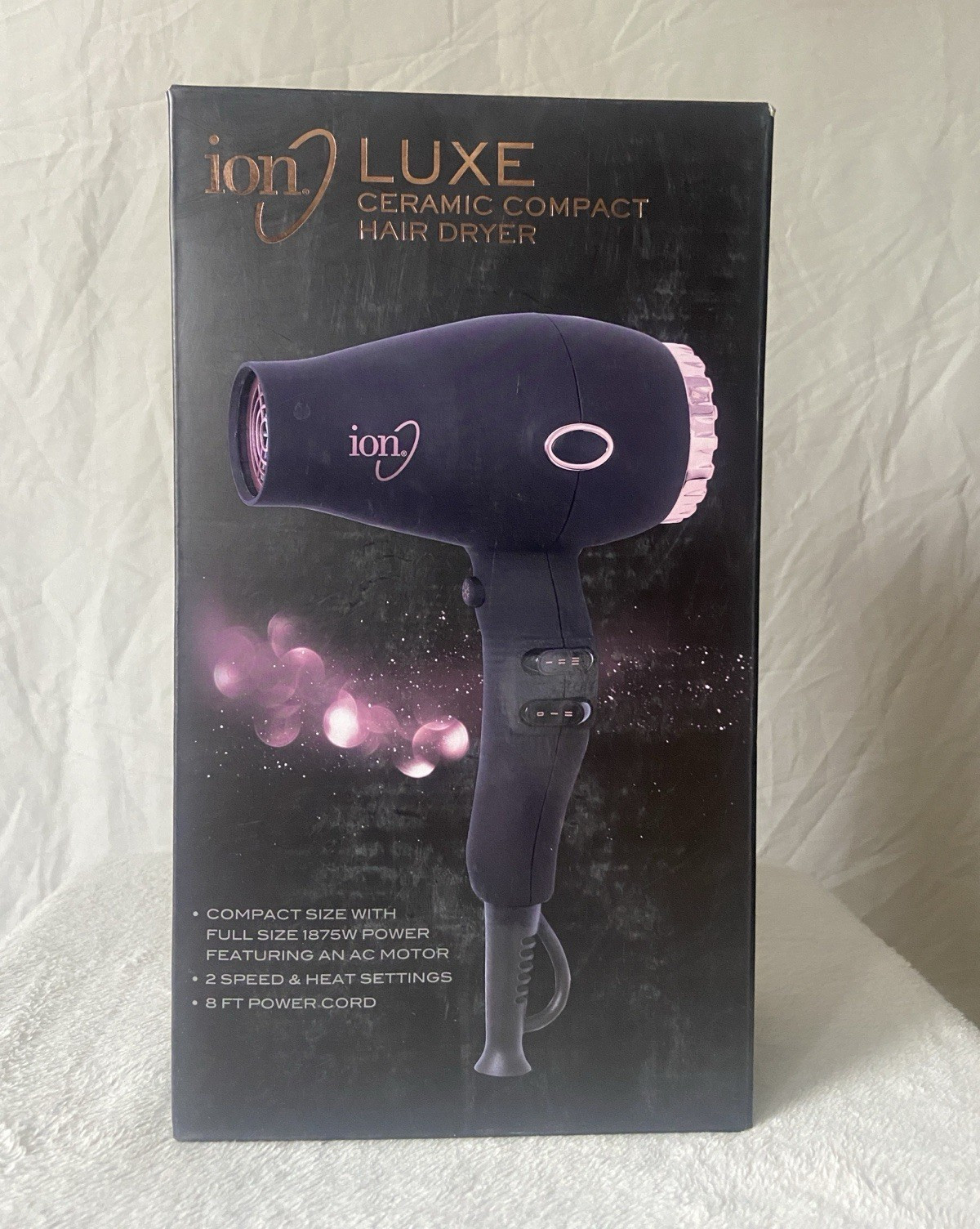 ion Luxe Ceramic Compact Hair Dryer 1875W Cool Shot Black w/ 2 Concentrators
