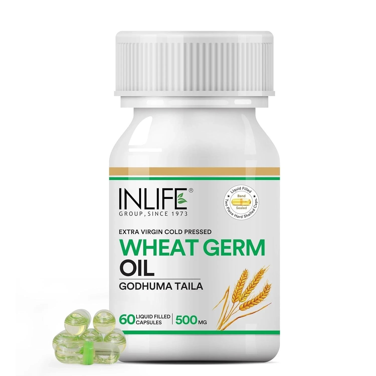 INLIFE Wheat Germ Oil Supplement | Natural Source of Vitamin E, 500 mg – 60 Caps