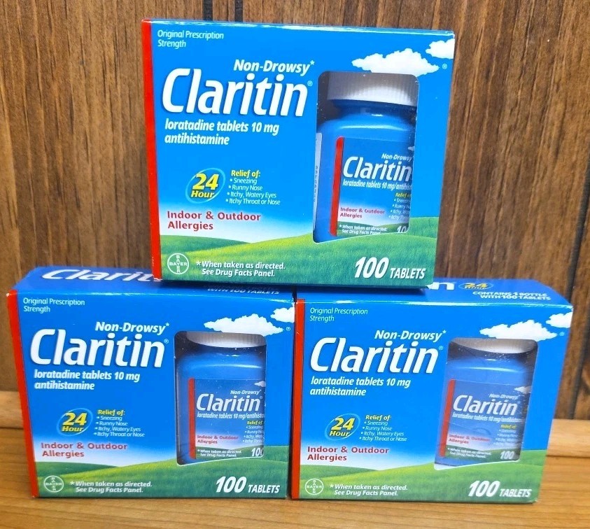 Lot Of 3 Claritin 24hr Non-drowsy Allergy Tablet Loratadine 10mg 100 Count 2027+