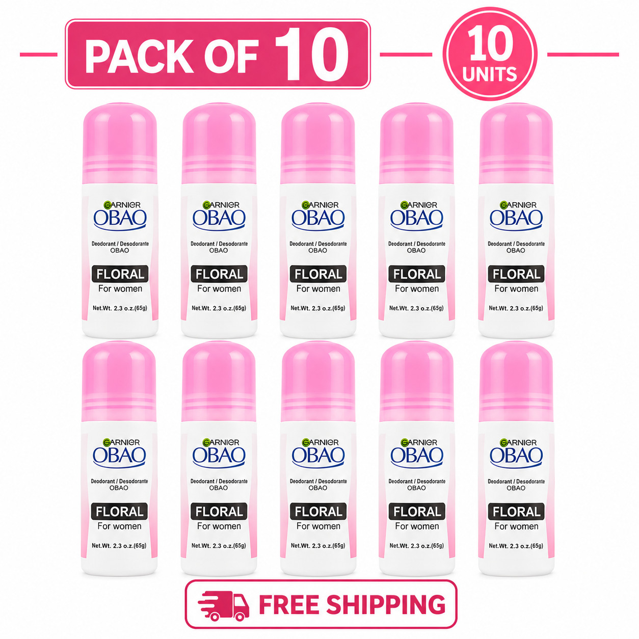 Ladies Garnier OBAO FLORAL Fragrant Deodorant Antiperspirant Woman 10Roll-Ons