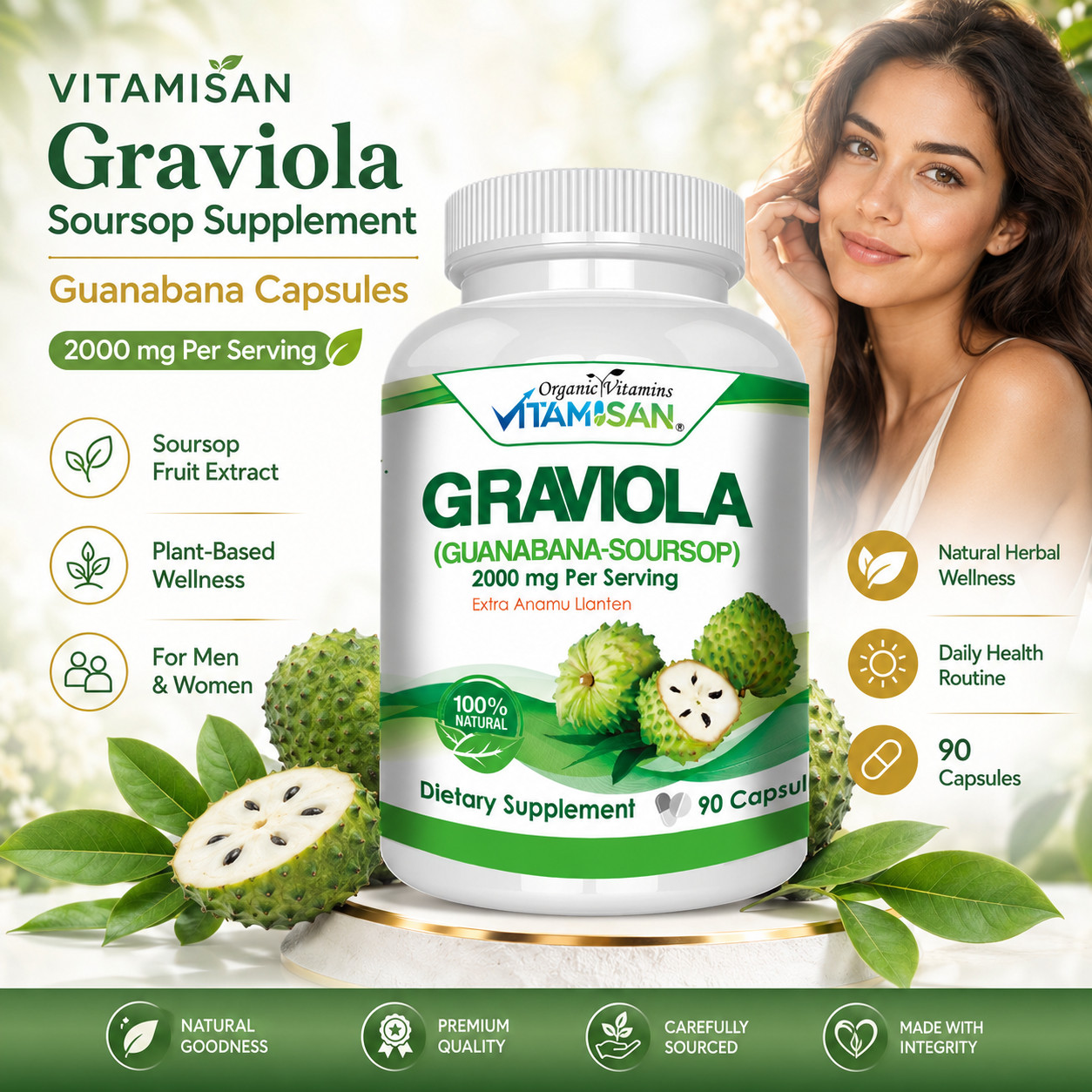GRAVIOLA SOURSOP 2000 MG 3 BOTTLES PURE PER SERVING BOOSTER 270 CAPSULES ANNONA