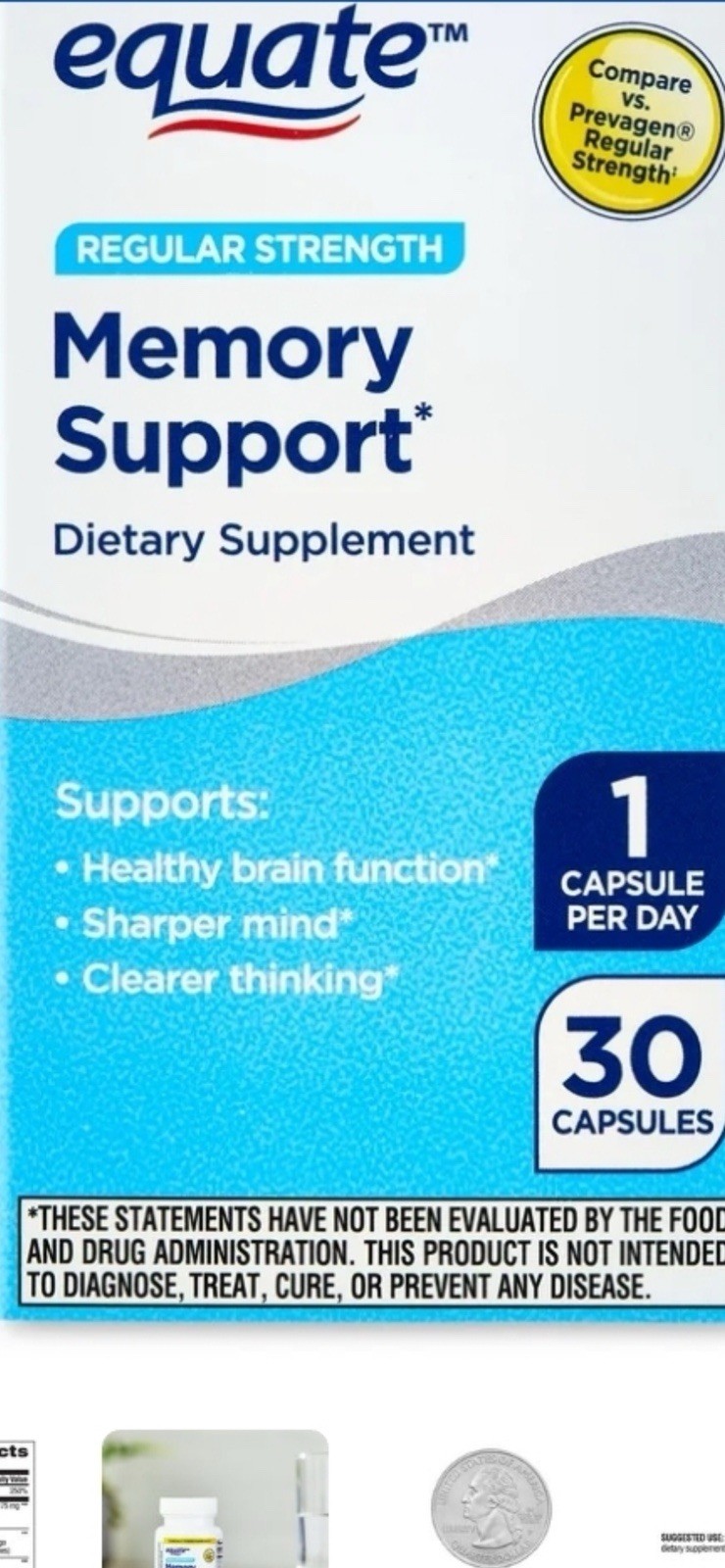 EQUATE MEMORY SUPPORT REGULAR STRENGTH 30 CAPSULES Compare To Prevagen~Exp10/27