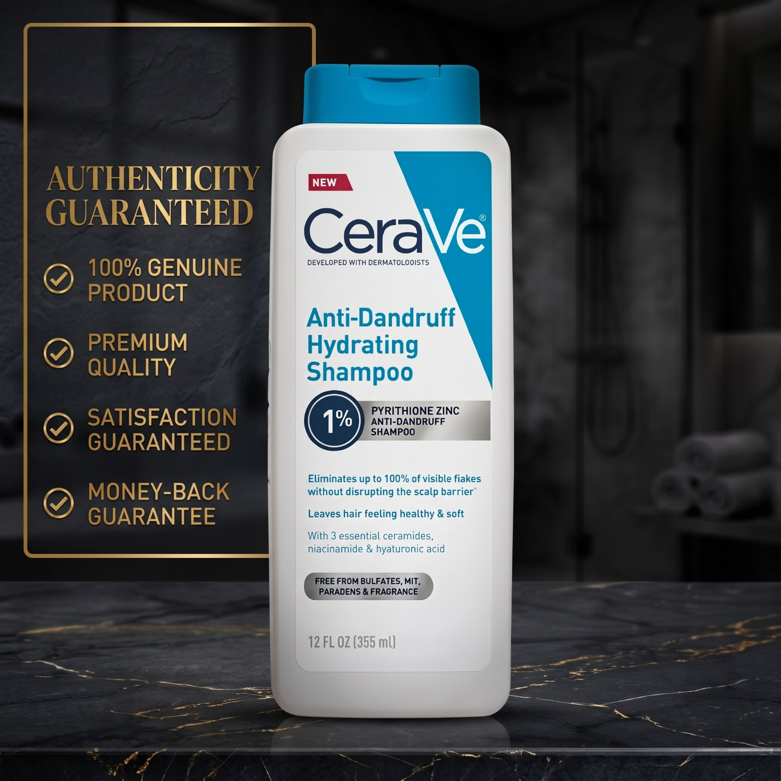 CeraVe Hydrating Anti-Dandruff Shampoo 1% Pyrithione Zinc 12 Oz Sulfate Free