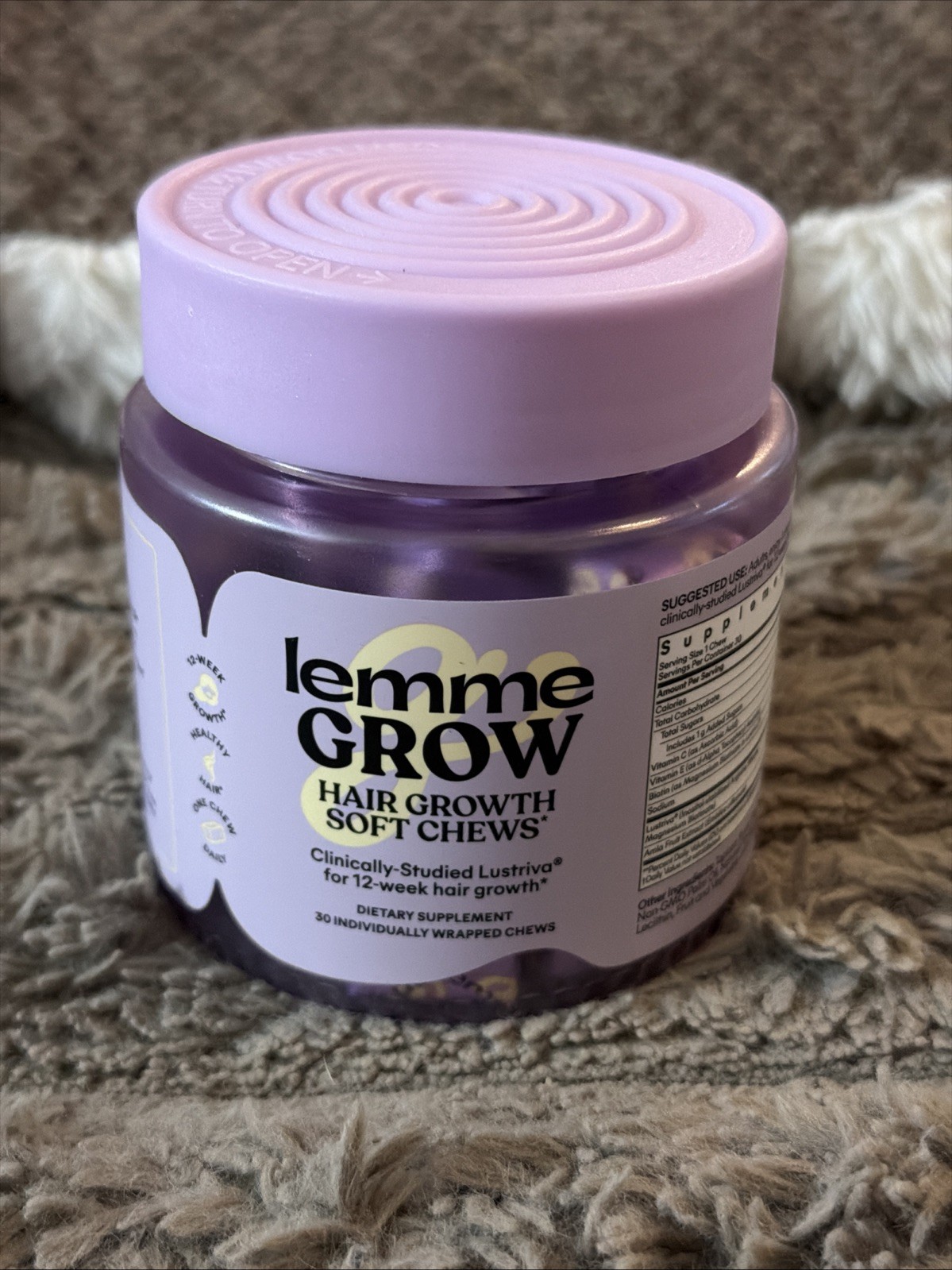 Lemme Grow Hair Growth Soft Chews w/ Lustriva 30 Count SEALED Exp 08/2027