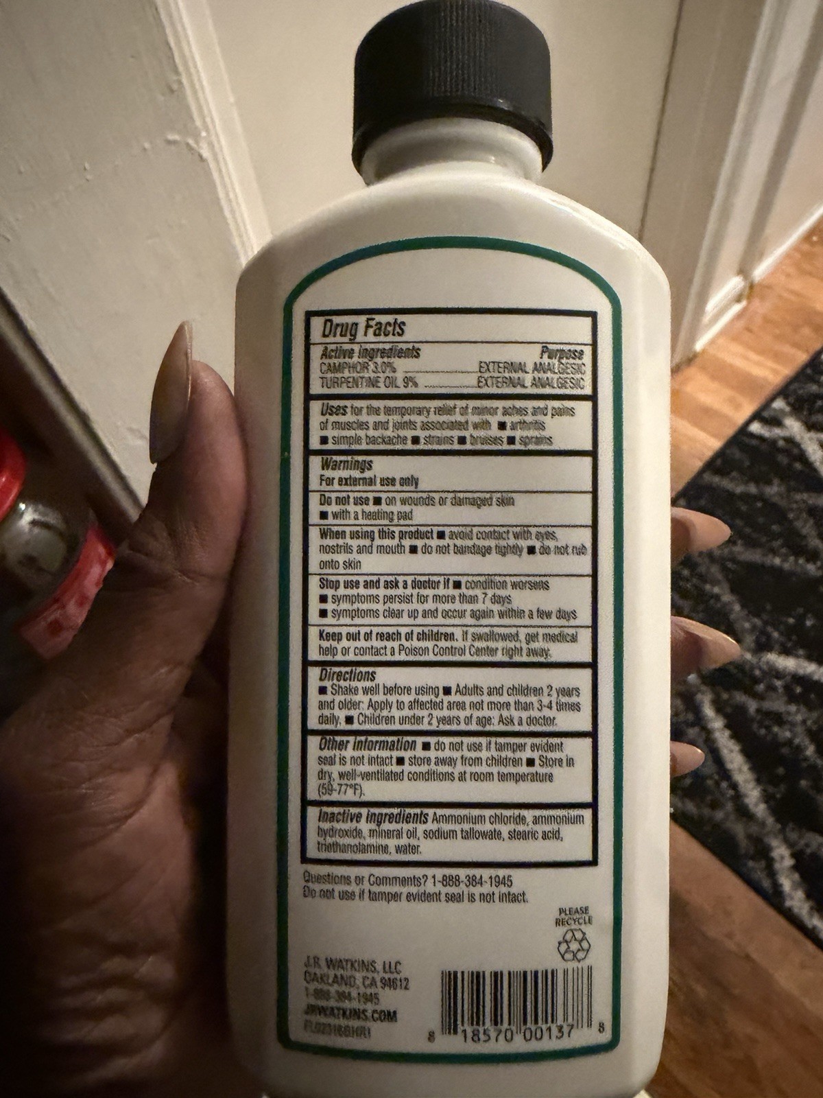 J.R. Watkins White Cream Liniment Topical Pain Treatment 11 fl oz Camphor