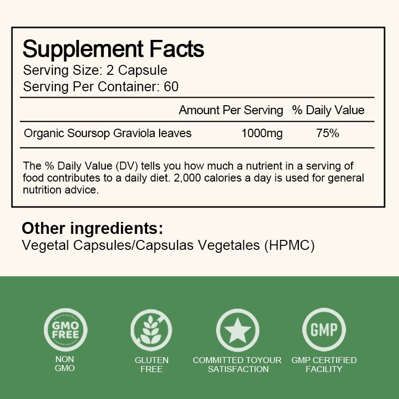 Soursop Graviola Capsules 1000mg 120 Pure Natural Soursop Capsules Leaves fruit