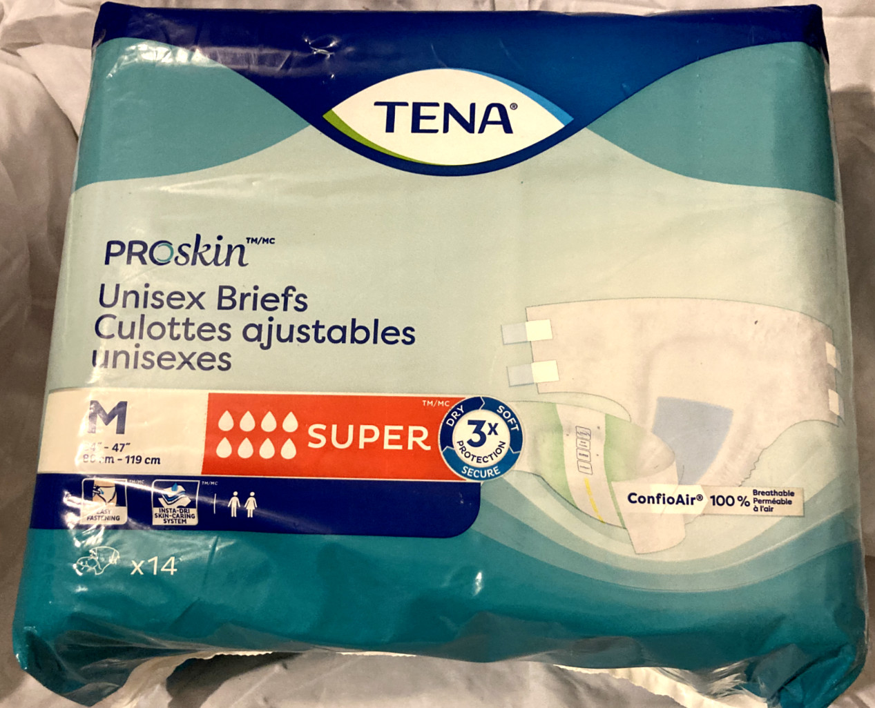 Tena ProSkin Unisex Adult Diapers (Briefs), Super Absorbency, Size Med, 14 Count