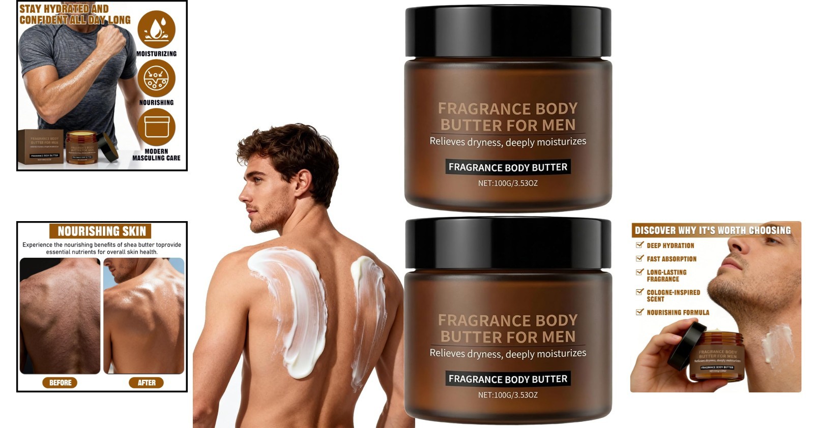 2PCS Pheromone Body Butter for Men, Body Skin Cream with Shea Butter
