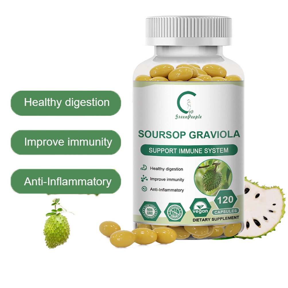 Soursop Graviola Capsules 1000mg 120 Pure Natural Soursop Capsules Leaves fruit