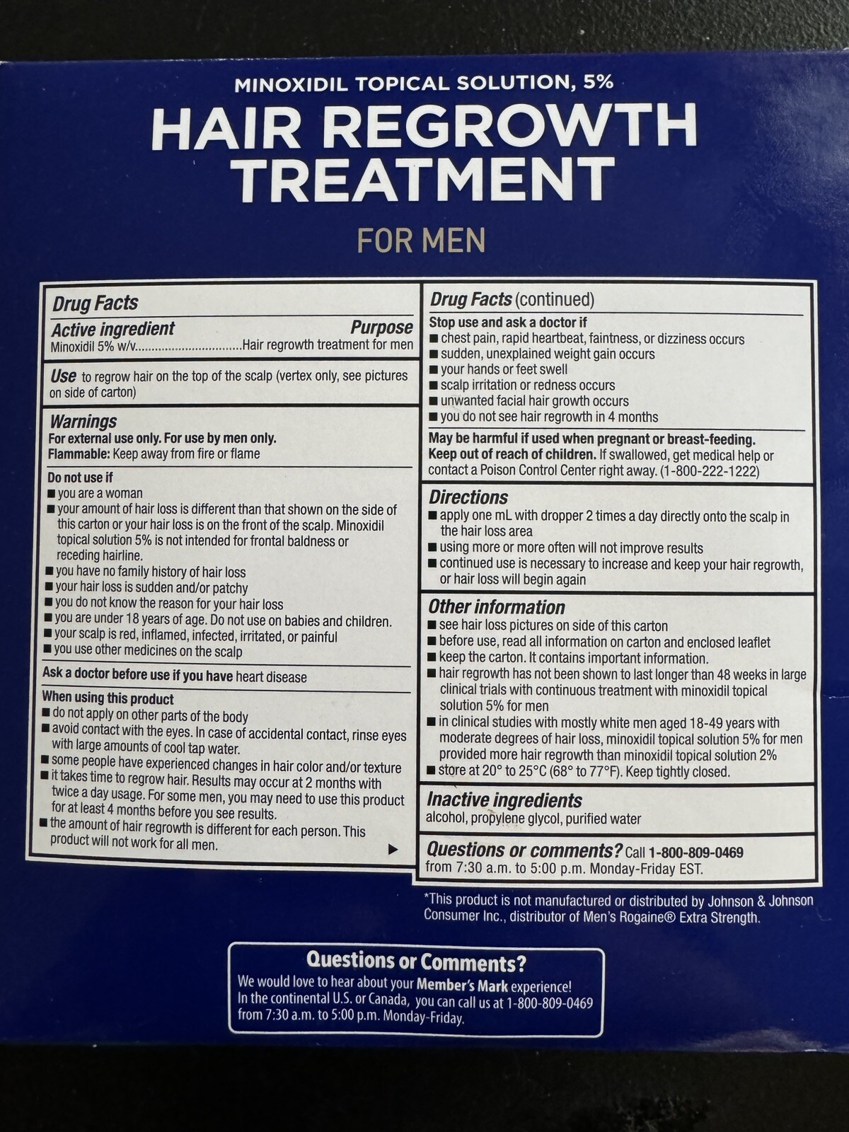 ✳️Member’s Mark Minoxidil 5% Extra Strength 6 month Mens Hair Regrowth Solution