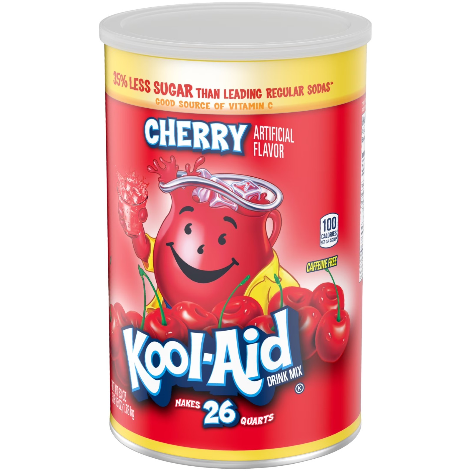 Kool-Aid Cherry Drink Mix Powder Sugar Sweetened Canister 63 oz Makes Many Drink