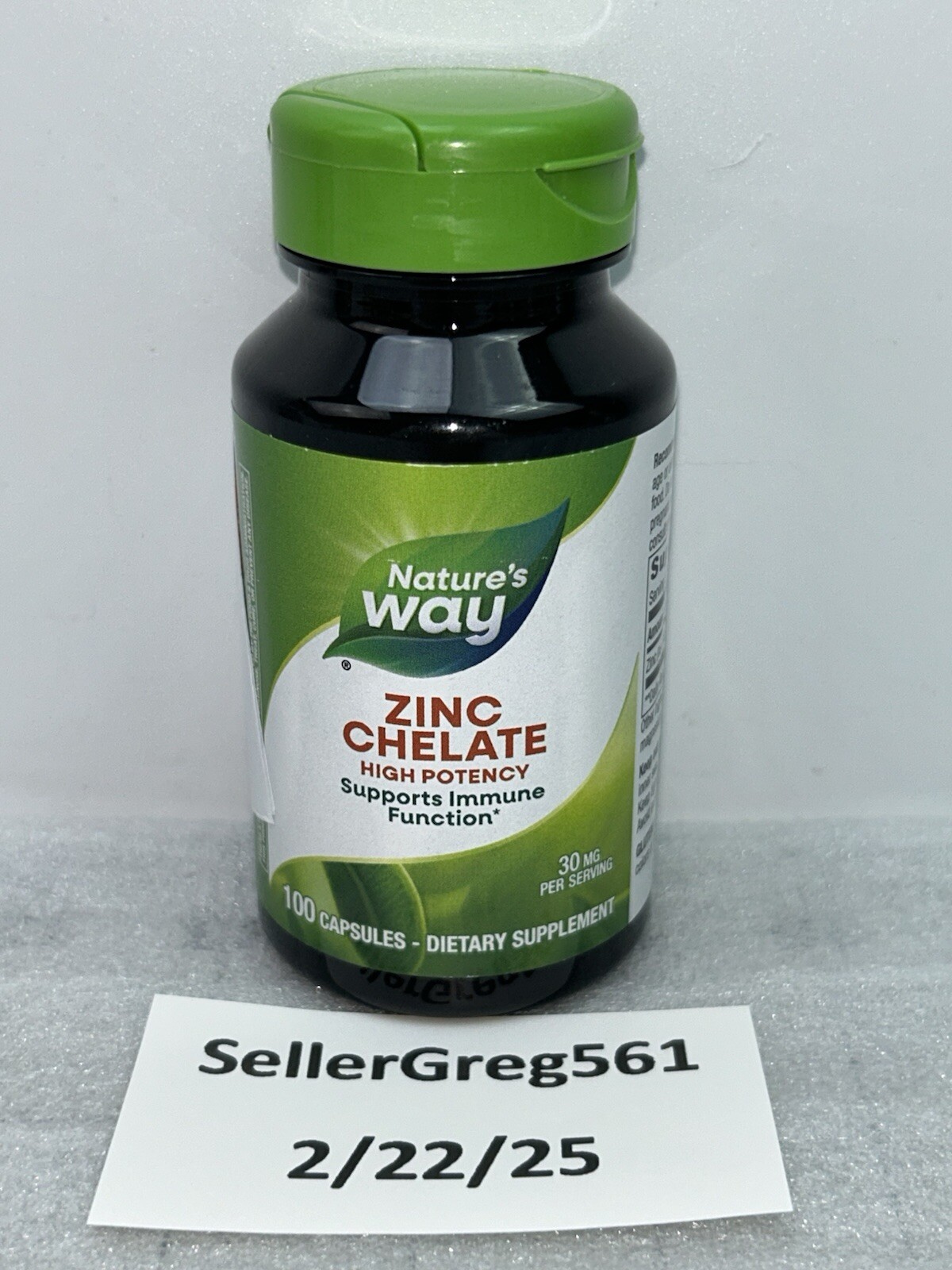 Nature’s Way Zinc Chelate 30 mg, 3 PACK, 100 Capsules each 300 total
