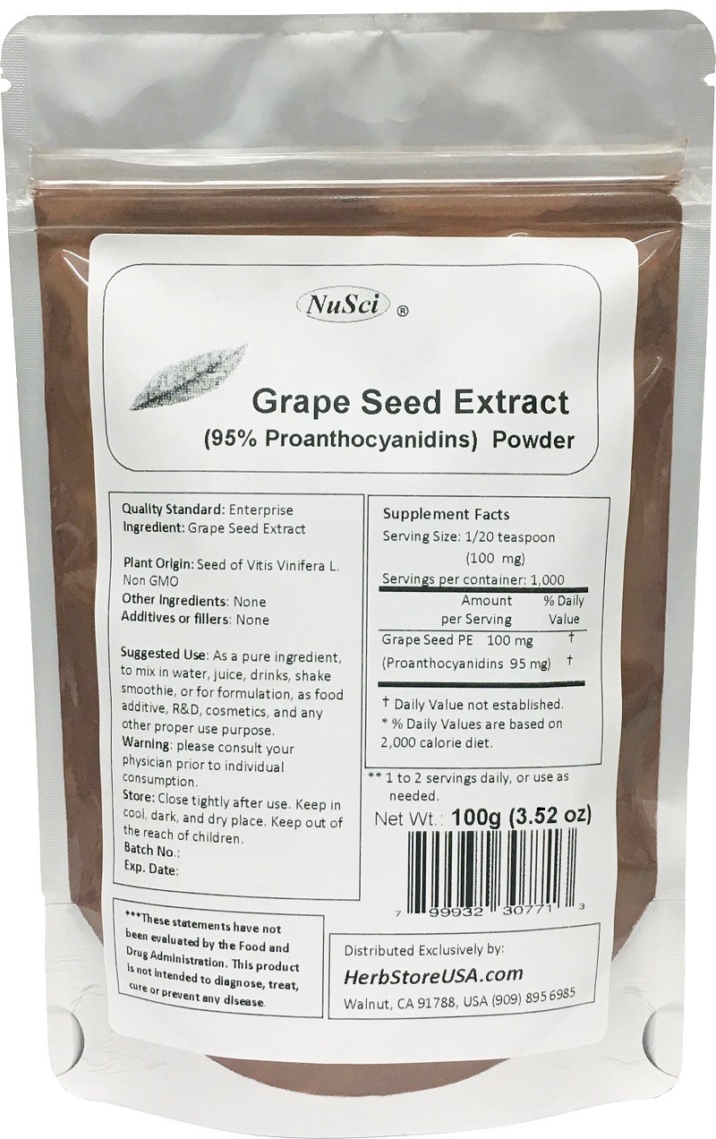 NuSci Grape Seed Extract pure powder 95% OPC antioxidant 1000g (1Kg, 2.2lb)