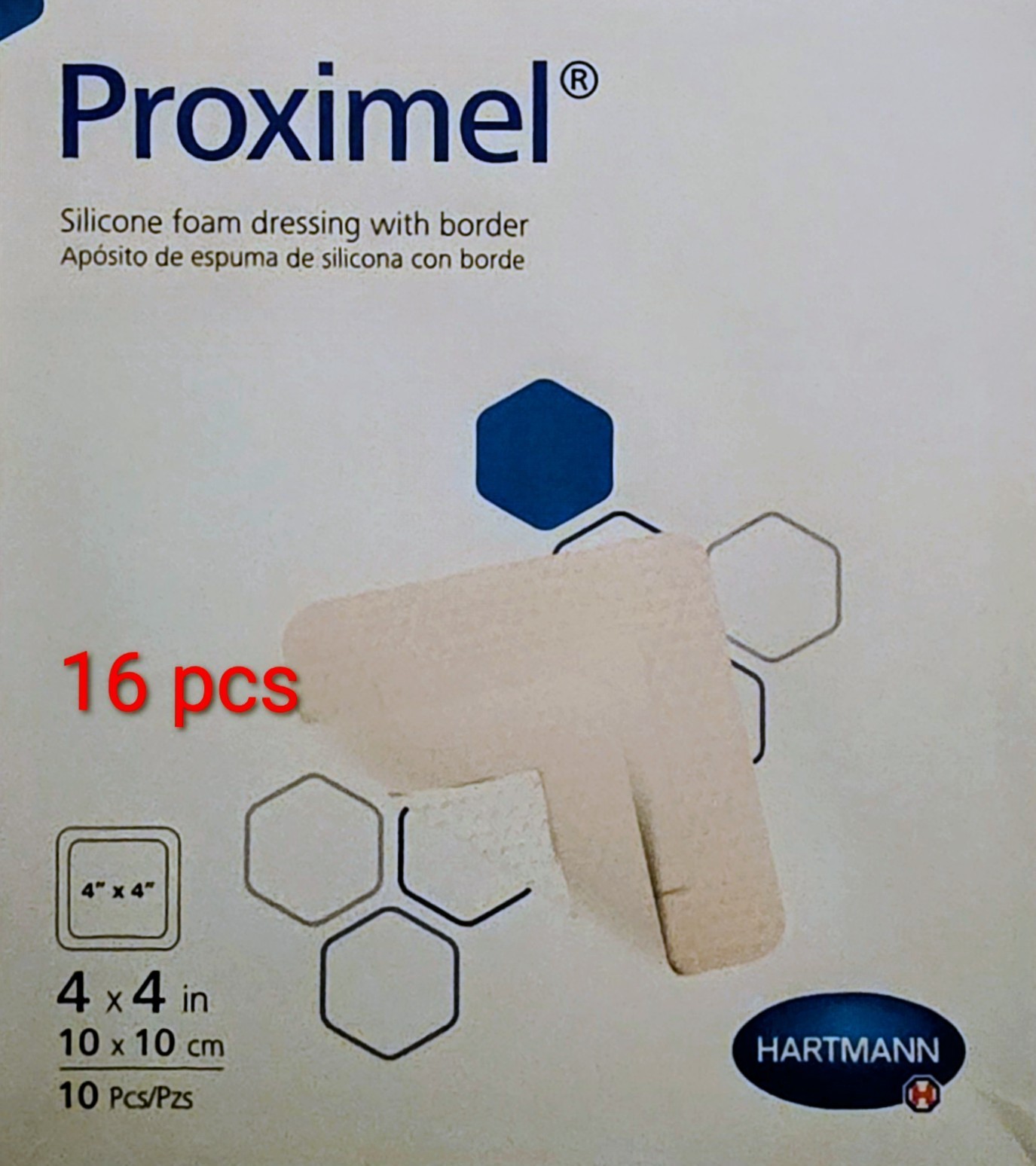 Proximel Basic Foam Dressings Adhesive Waterproof Film Back 4″x4″ Square – 16pcs