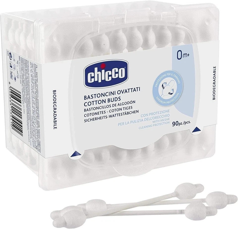 Chicco Cotton Buds with Ear Drum Protection | Paper Stem – 60 count (Pack of 1)