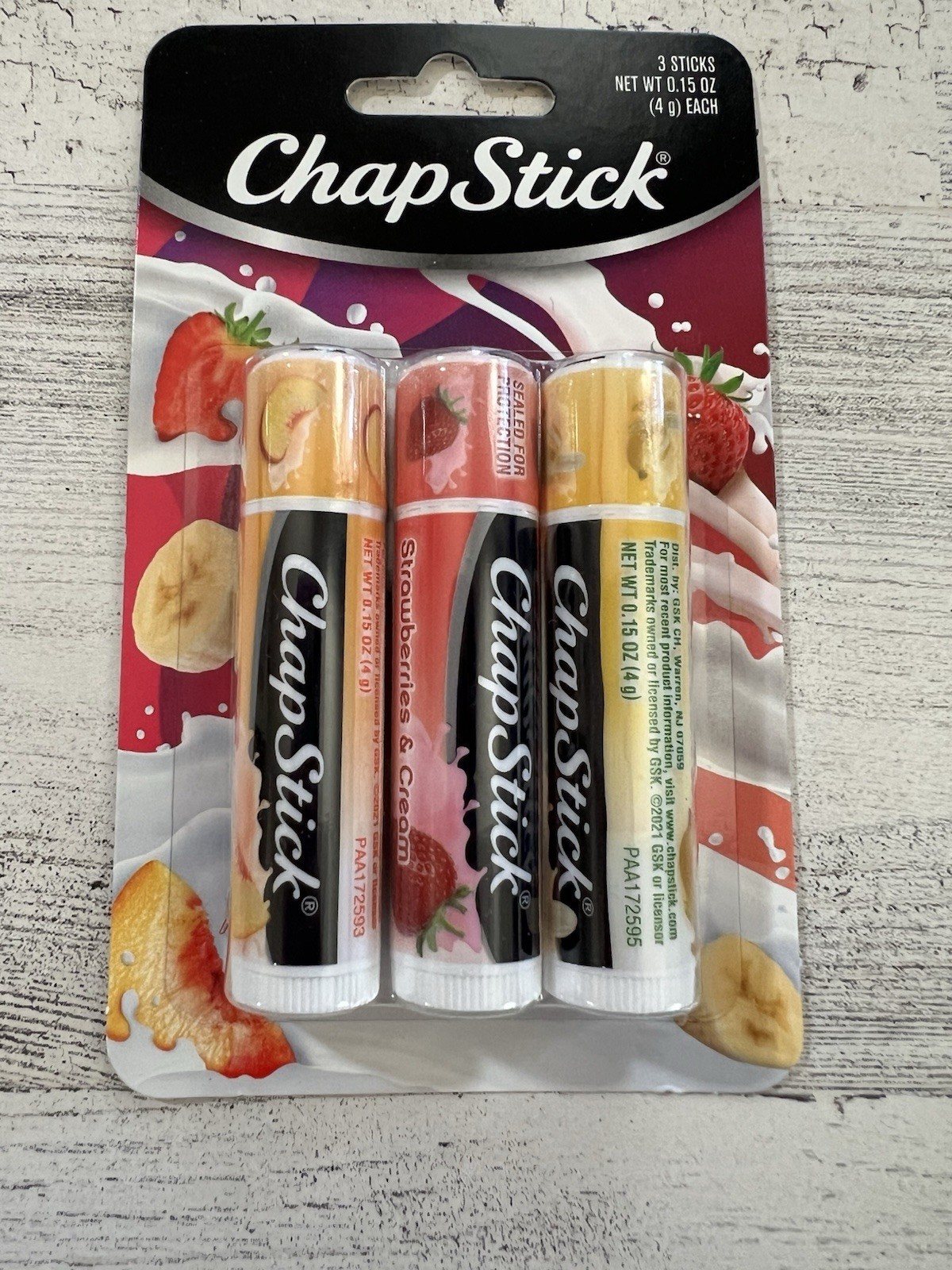 ChapStick 3 Pack Lip Balm – Fruit Cream Collection Peach Strawberry Banana
