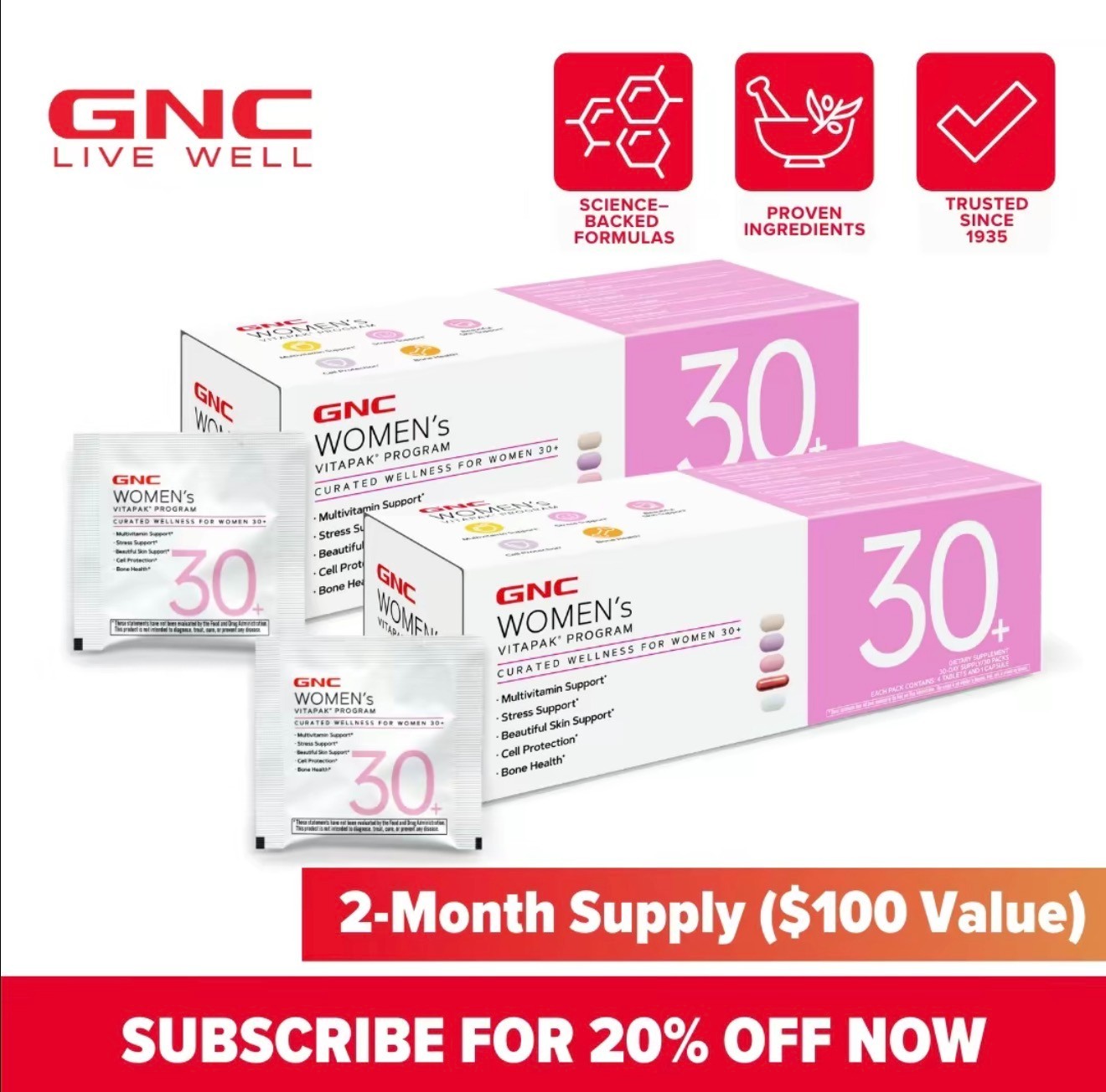 4 packs GNC Women’s 30+ Vitapak, Multivitamin for Daily-New health care