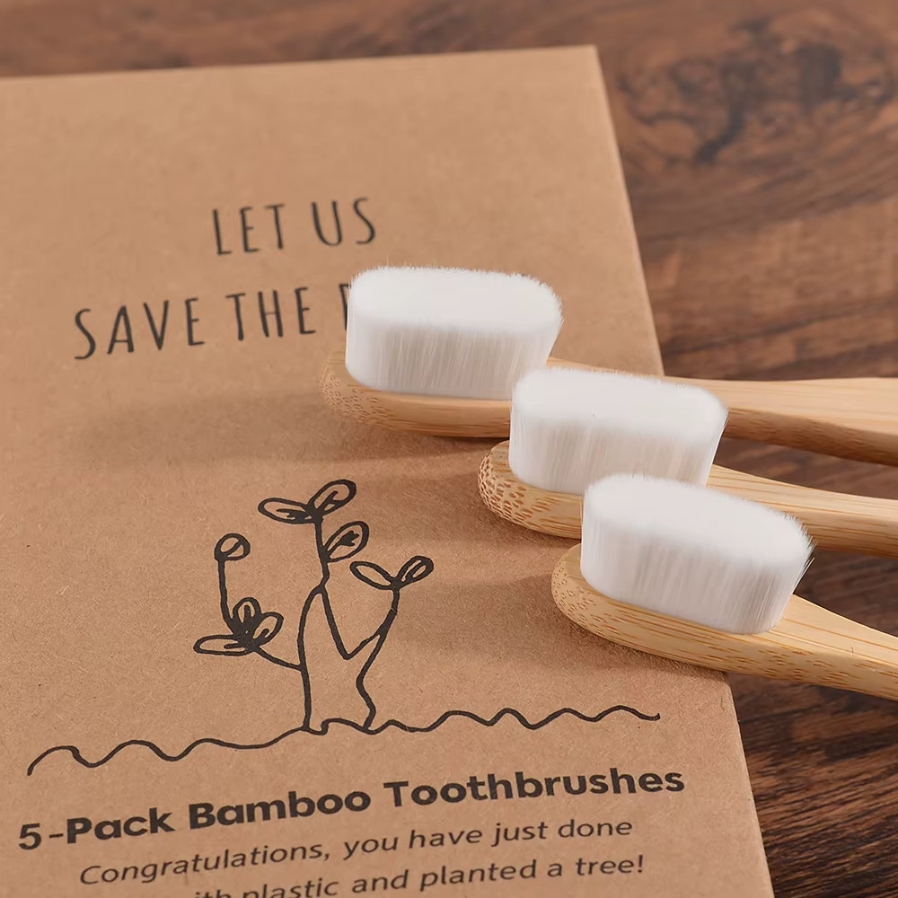 5PCS Ultra Soft Bamboo Toothbrush Million Bristles Adult Deep Clean Vegan Toothb