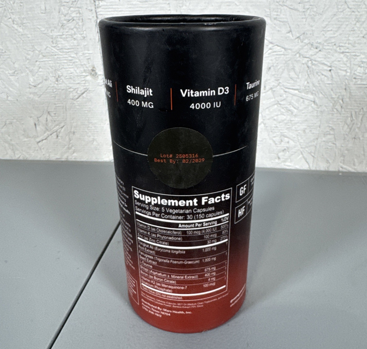 MARS MEN Natural Testo Support 150ct – 1 Month Supply Best By 02/2029