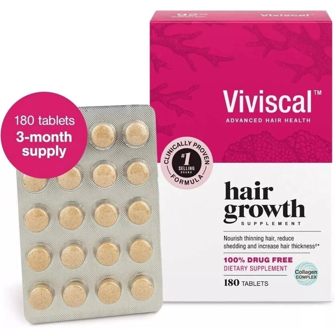 New VIVISCAL Hair Growth Supplement for Women 180 Tablets – 3 Month Supply