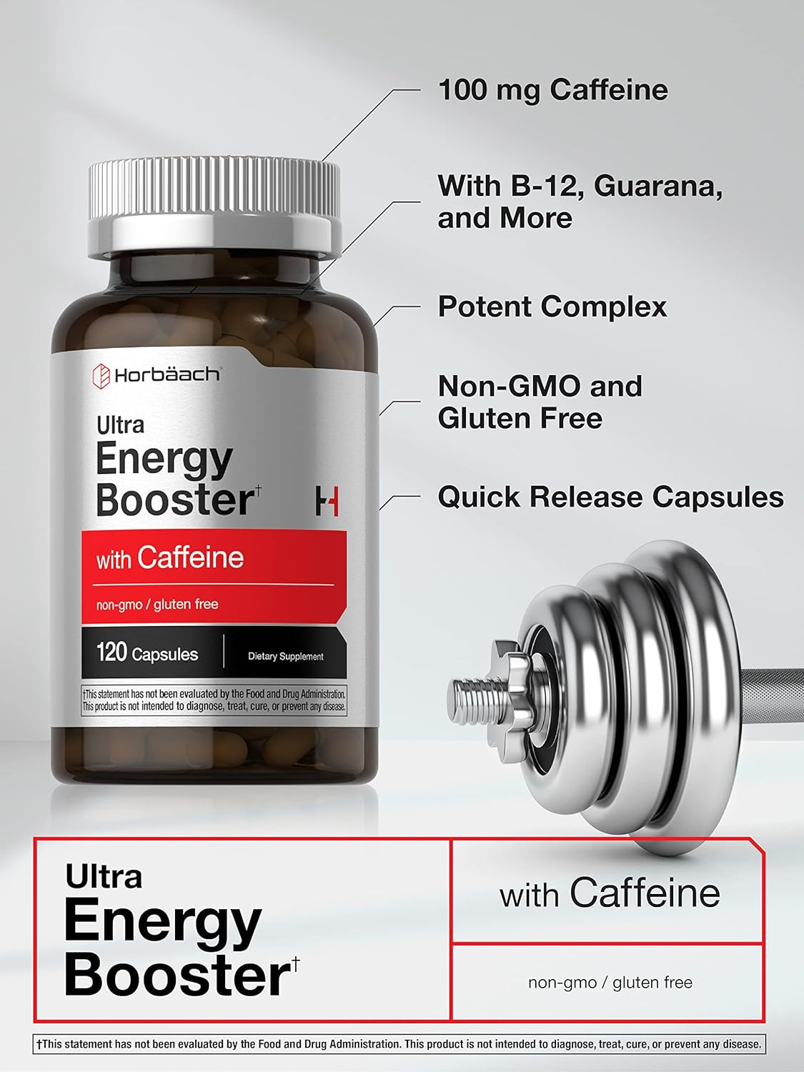 Ultra Energy Booster with Caffeine & Vitamin B12 Non-GMO Gluten Free by Horbaach