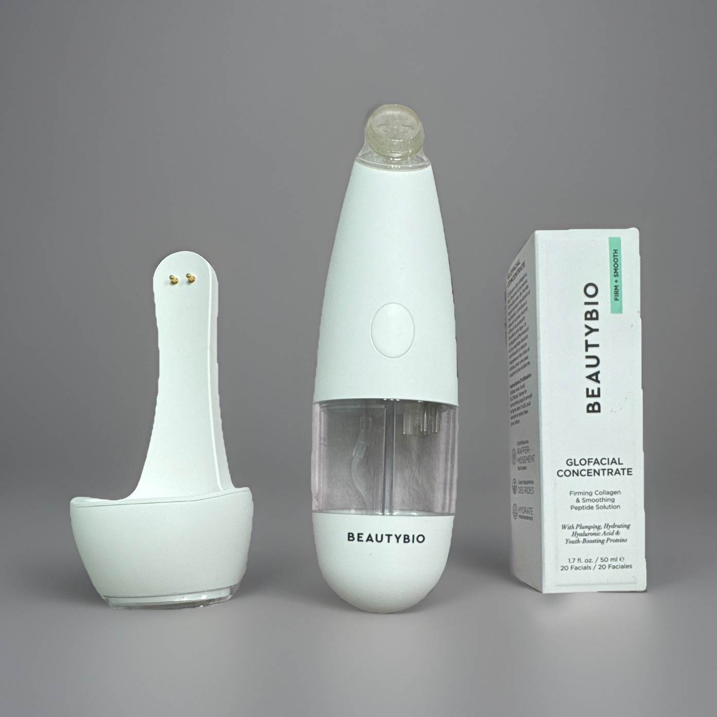 BeautyBio GLOfacial Pore Cleansing Tool, White, Tips, Concentrate & USB Cable