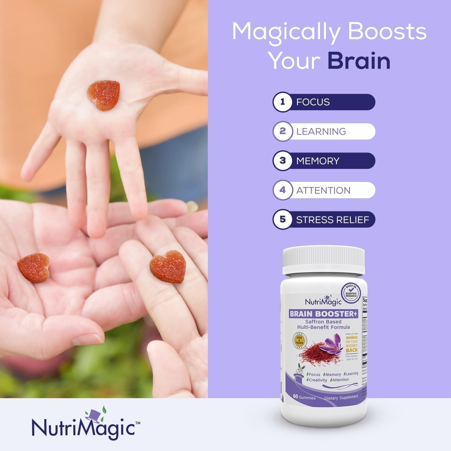 Brain Booster+ 30mg Pure Saffron Extract Gummies & Multivitamin D3,B6,B12,zinc