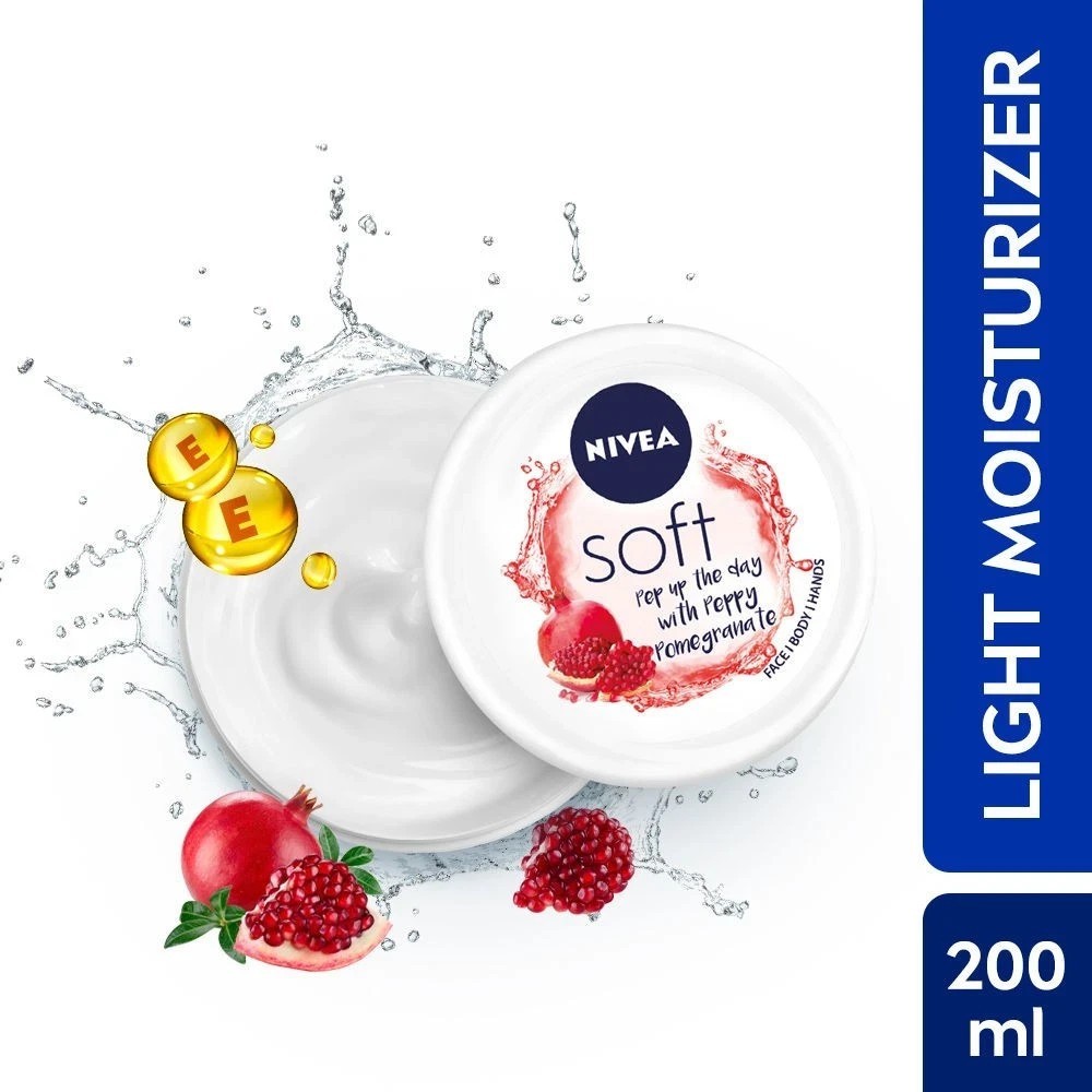 NIVEA Soft Light Moisturizer 200ml | Peppy Pomegranate | For Face, Hand & Body