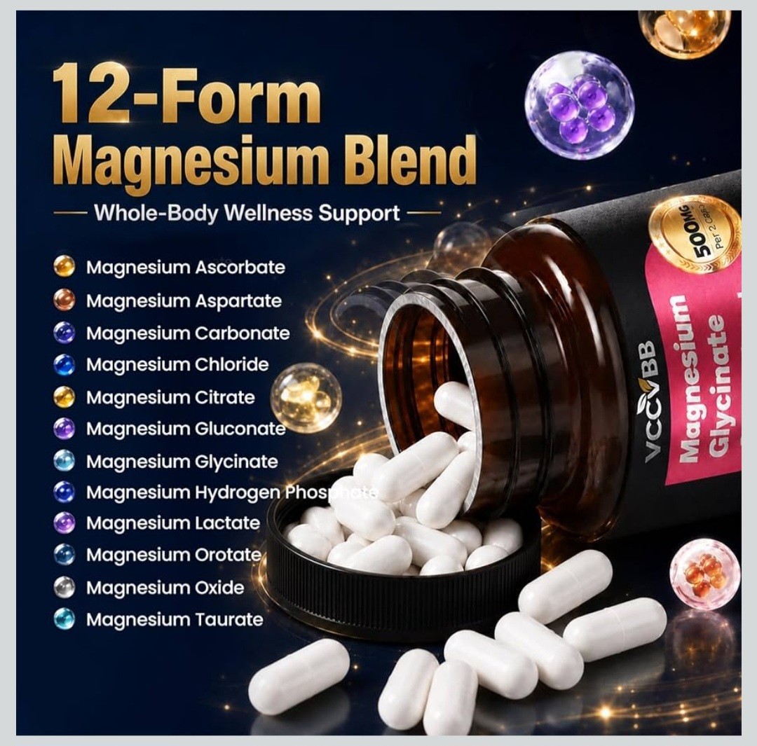VCCVBB Magnesium Glycinate Complex+ 500mg 120 Capsules Vegan Non-GMO GF