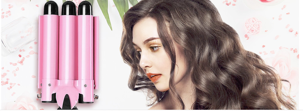 1 YEAR WARRANTY 3 Barrel Curling Wand Hair Iron with 2 level Temp 1 inch PINK